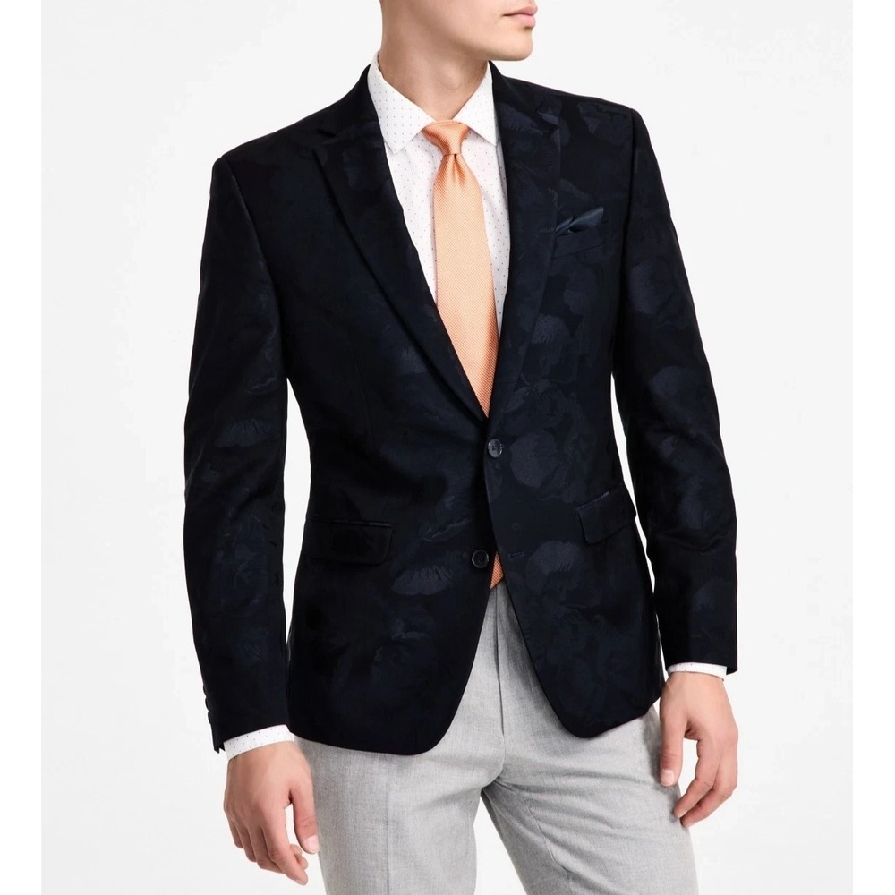 Bar III Mens Slim fit Suit Jacket Blazer‎ 38 S Black Floral